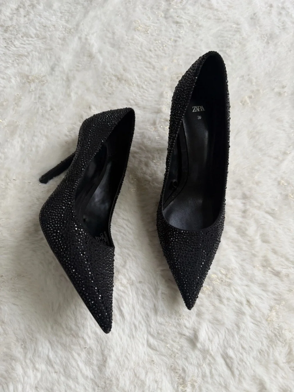 ZARA Black Crystal-Embellished Pointed Toe Heels